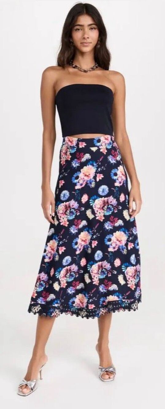 Paco Rabanne Floral Skirt in Navy Neon Flowers NWT Size Fr 40/ US 8